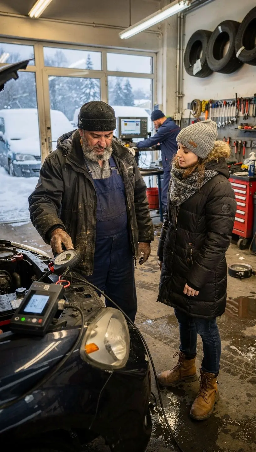 Odborník v autoservise odporúča výmenu batérie na základe presných meraní a analýzy.