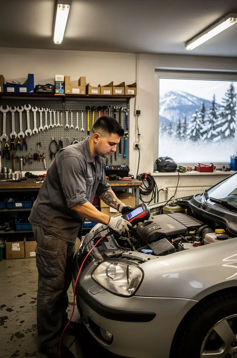 Autoservis zabezpečuje údržbu elektroinštalácie vozidla po mrazivých podmienkach zimy.